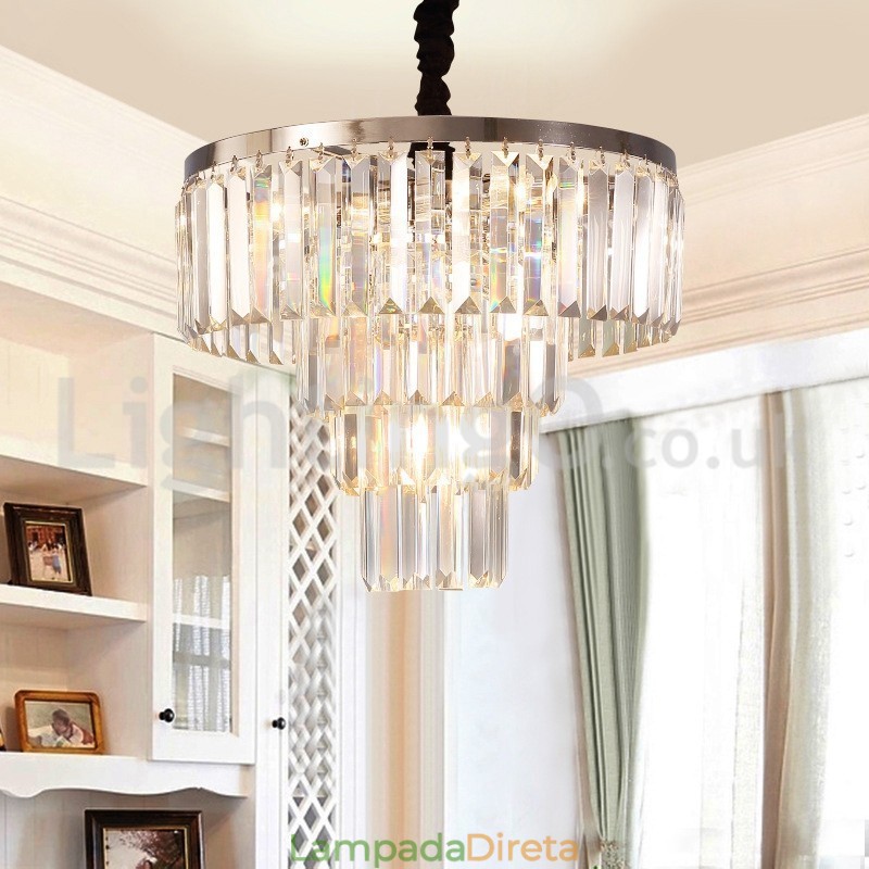 Elegante barato moderno 4 níveis redondo cristal pingente luz