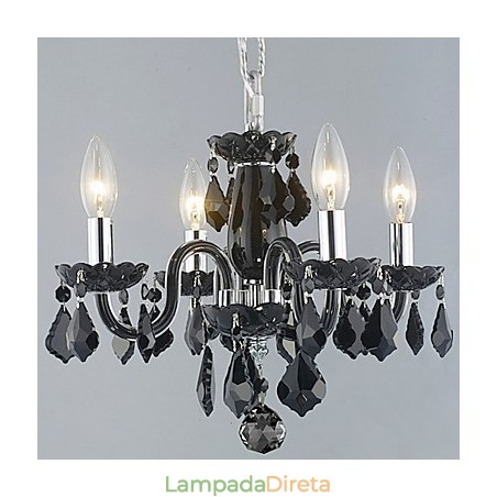 Lustre de cristal em destaque com 4 luzes em preto Lustre de cristal em destaque com 4 luzes em preto