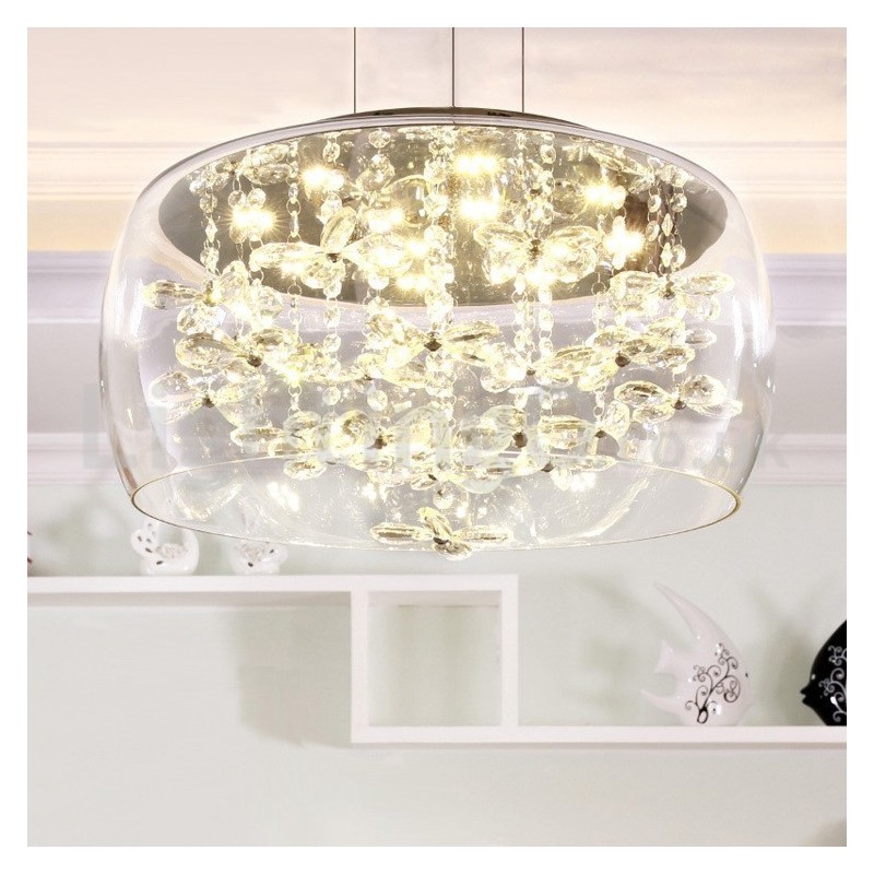 Moderno 40CM 50CM redondo transparente abajur de vidro cristal pingente luz