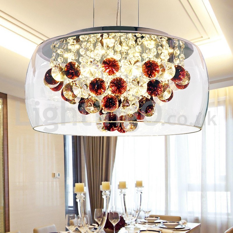 Moderno 40CM 50CM redondo transparente abajur de vidro cristal pingente luz