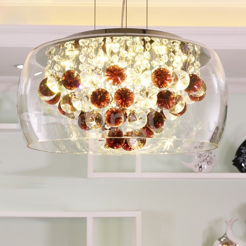 Moderno 40CM 50CM redondo transparente abajur de vidro cristal pingente luz