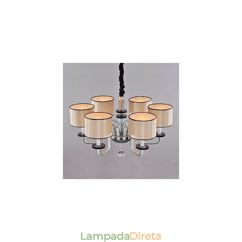 Lustre moderno contemporâneo de cristal cromado em metal