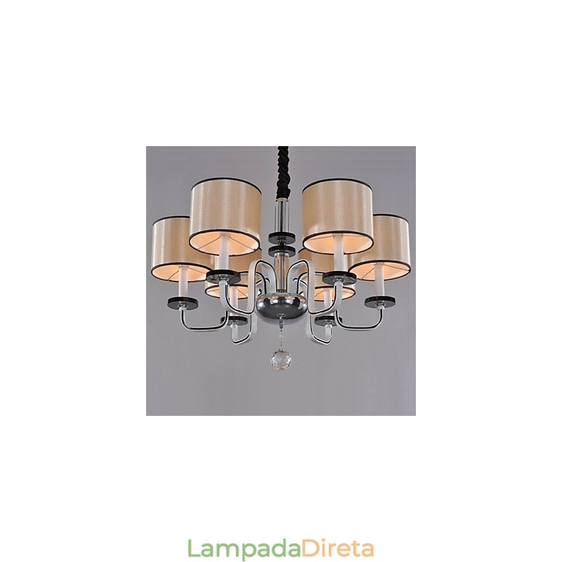 Lustre moderno contemporâneo de cristal cromado em metal
