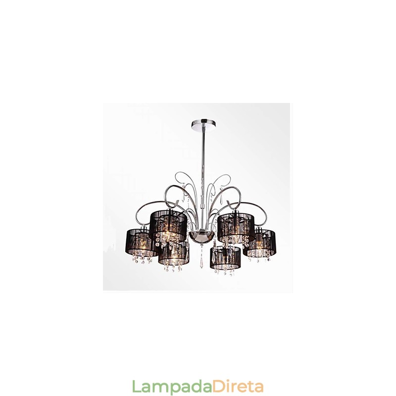 Lustre moderno contemporâneo de cristal cromado em metal