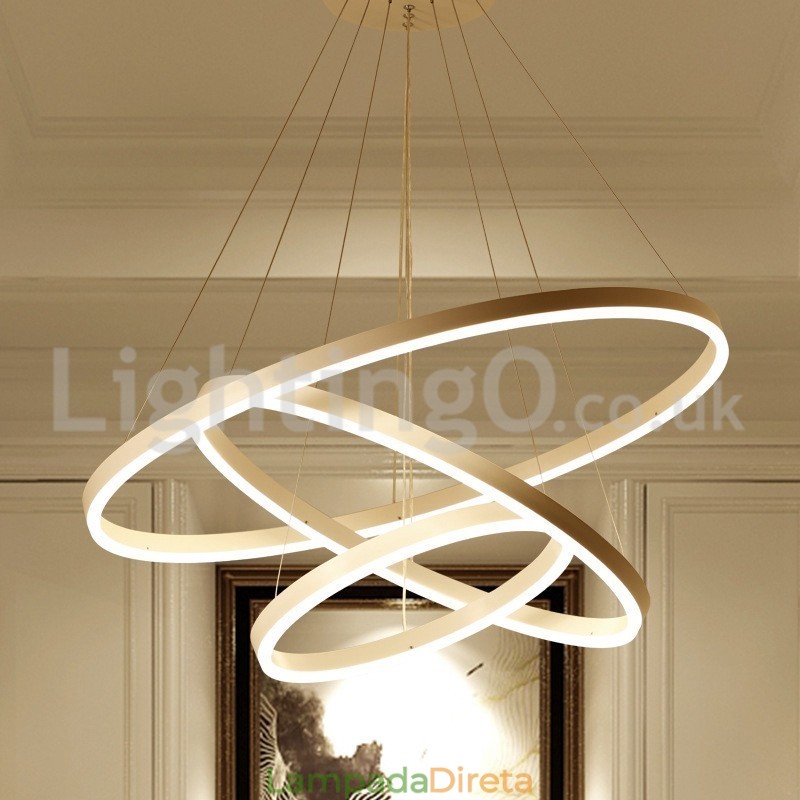 Luminária pendente moderna de três círculos com controle remoto
