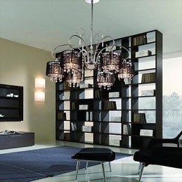 Lustre moderno contemporâneo de cristal cromado em metal