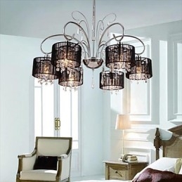 Lustre moderno contemporâneo de cristal cromado em metal