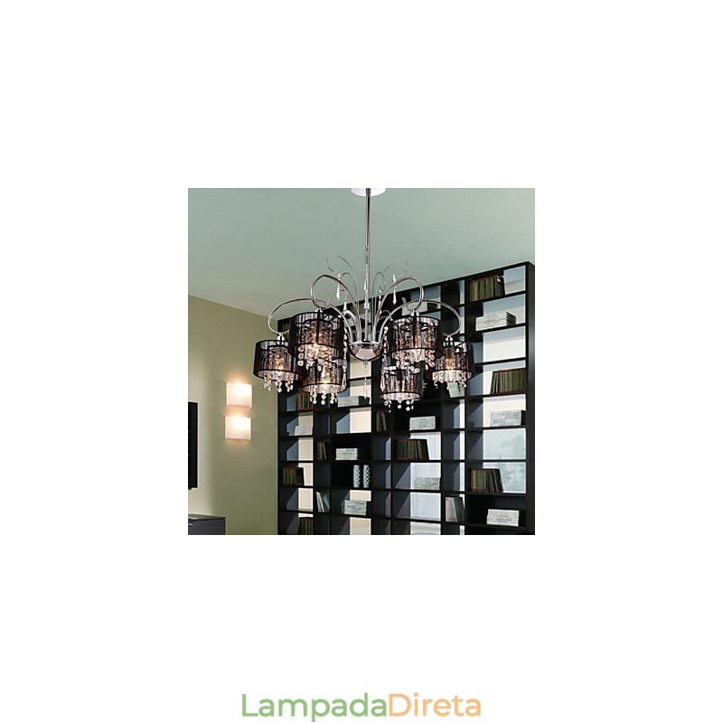 Lustre moderno contemporâneo de cristal cromado em metal