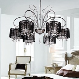 Lustre moderno contemporâneo de cristal cromado em metal