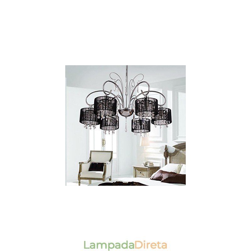 Lustre moderno contemporâneo de cristal cromado em metal