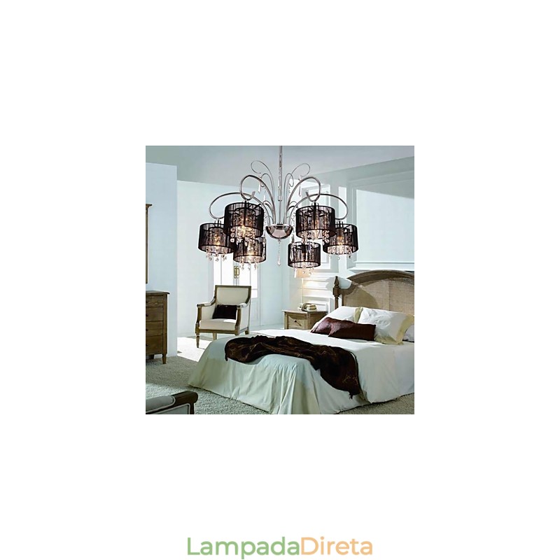 Lustre moderno contemporâneo de cristal cromado em metal
