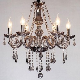 Lustre de cristal europeu de 6 luzes em vidro e cristal de cor cinza