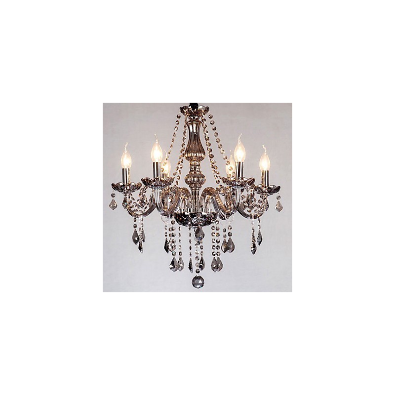 Lustre de cristal europeu de 6 luzes em vidro e cristal de cor cinza