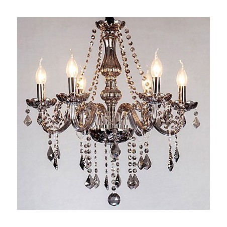 Lustre de cristal europeu de 6 luzes em vidro e cristal de cor cinza Lustre de cristal europeu de 6 luzes em vidro e cristal de cor cinza