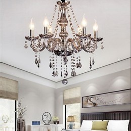Lustre de cristal europeu de 6 luzes em vidro e cristal de cor cinza