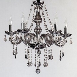 Lustre de cristal europeu de 6 luzes em vidro e cristal de cor cinza