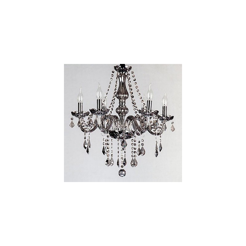 Lustre de cristal europeu de 6 luzes em vidro e cristal de cor cinza