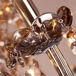 Lustre de cristal europeu de 6 luzes em vidro e cristal de cor cinza