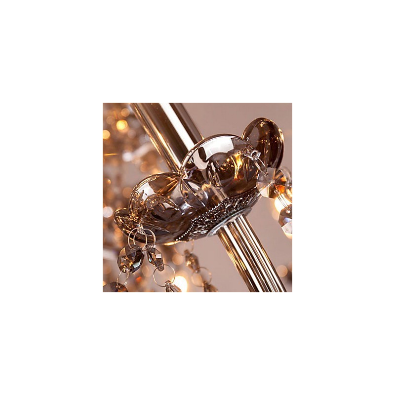 Lustre de cristal europeu de 6 luzes em vidro e cristal de cor cinza