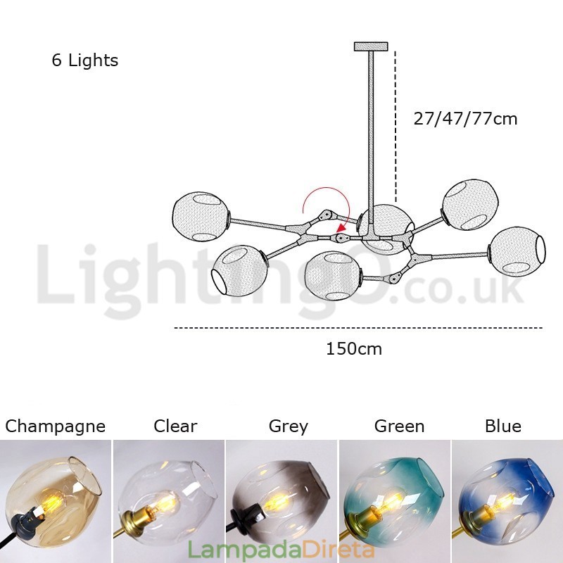 Lustre nórdico moderno de vidro mágico com lustre molecular