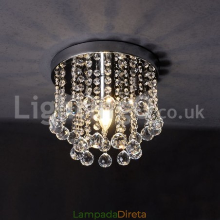 Lustre de cristal redondo moderno para varanda com luz embutida Lustre de cristal redondo moderno para varanda com luz embutida