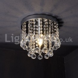 Lustre de cristal redondo moderno para varanda com luz embutida