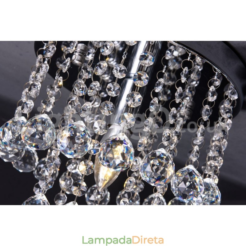Lustre de cristal redondo moderno para varanda com luz embutida