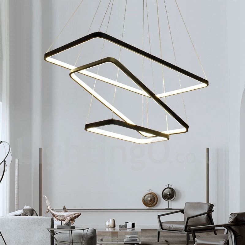 Luminária pendente regulável com controle remoto Design moderno Três retângulos
