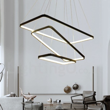 Luminária pendente regulável com controle remoto Design moderno Três retângulos Luminária pendente regulável com controle remoto Design moderno Três retângulos