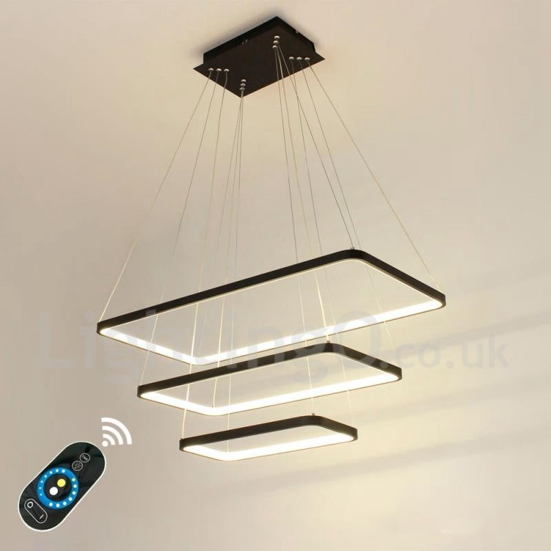 Luminária pendente regulável com controle remoto Design moderno Três retângulos