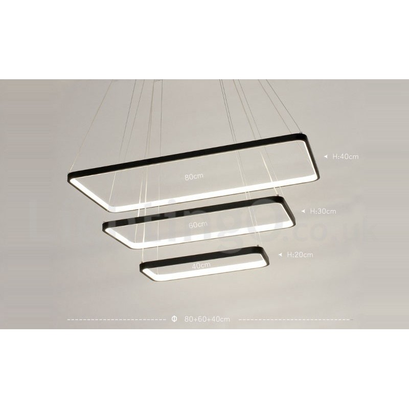 Luminária pendente regulável com controle remoto Design moderno Três retângulos