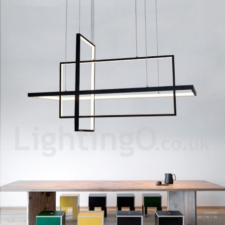 Luminária pendente regulável com controle remoto Design moderno Três retângulos Luminária pendente regulável com controle remoto Design moderno Três retângulos