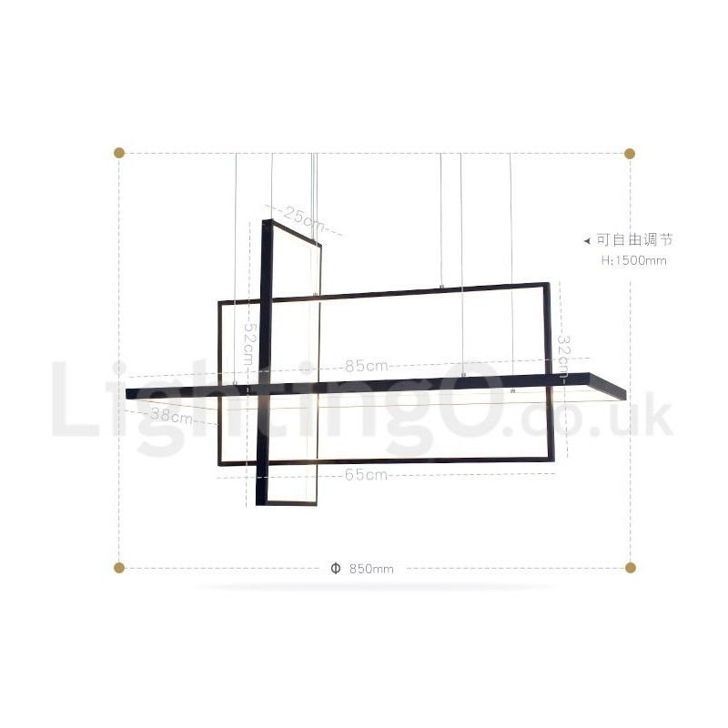 Luminária pendente regulável com controle remoto Design moderno Três retângulos
