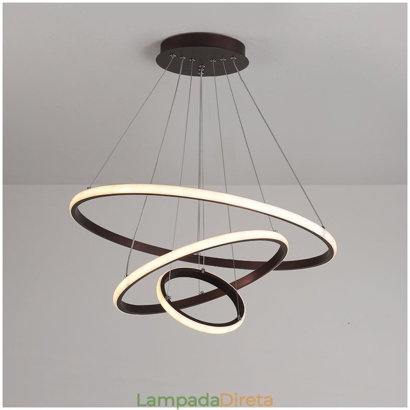 Luminária pendente de luz externa com controle remoto e anéis de design moderno reguláveis