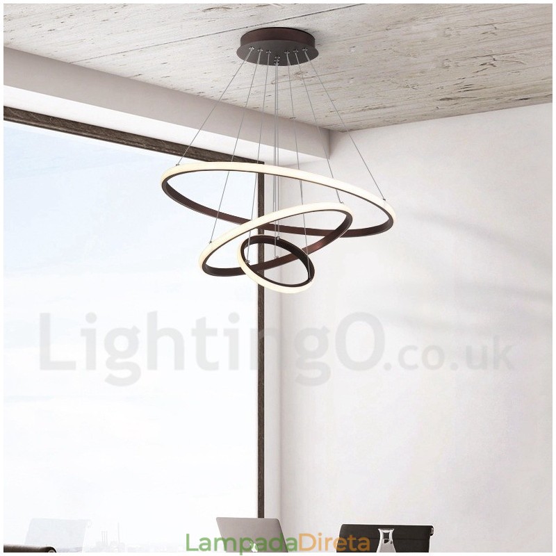 Luminária pendente de luz externa com controle remoto e anéis de design moderno reguláveis