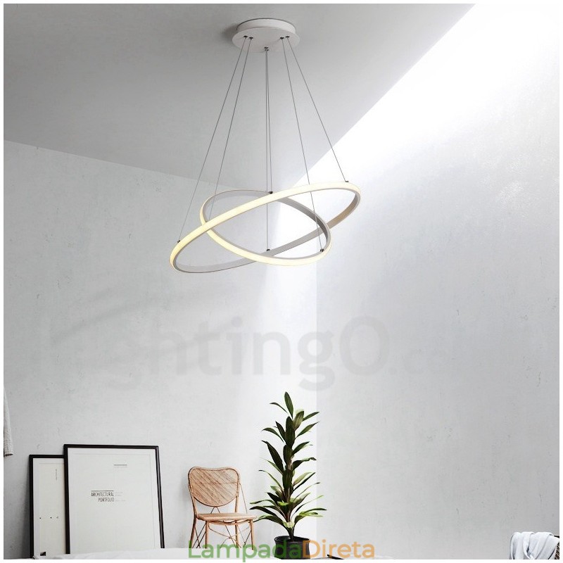 Luminária pendente de luz externa com controle remoto e anéis de design moderno reguláveis