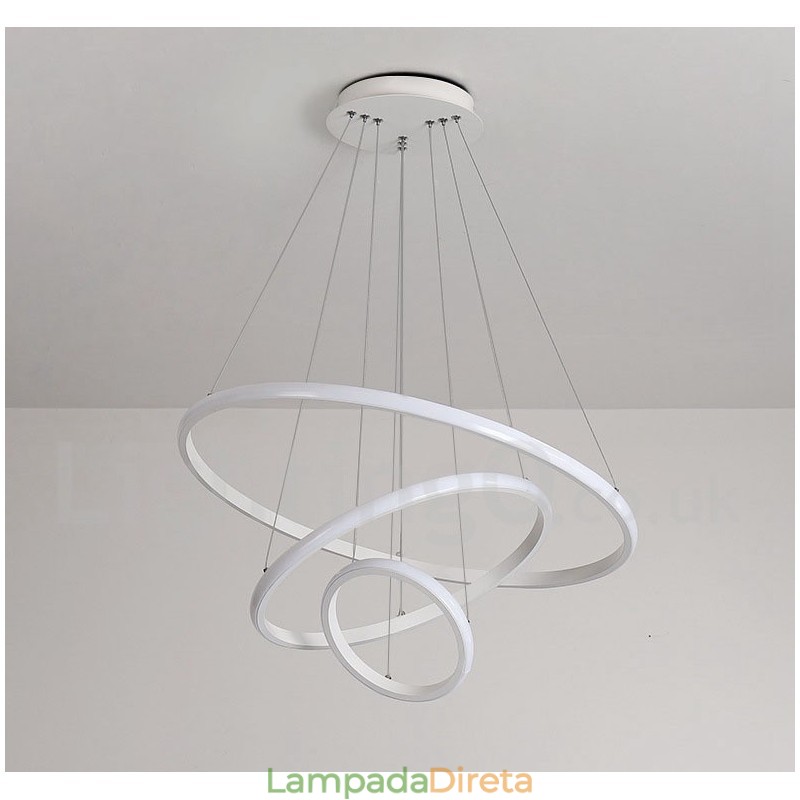Luminária pendente de luz externa com controle remoto e anéis de design moderno reguláveis