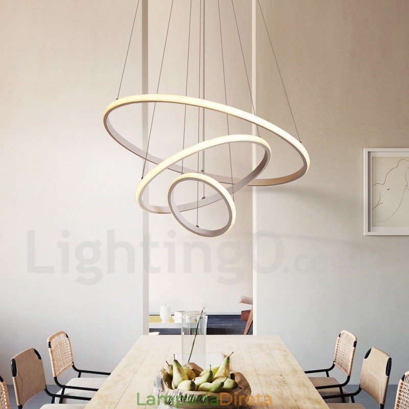 Luminária pendente de luz externa com controle remoto e anéis de design moderno reguláveis