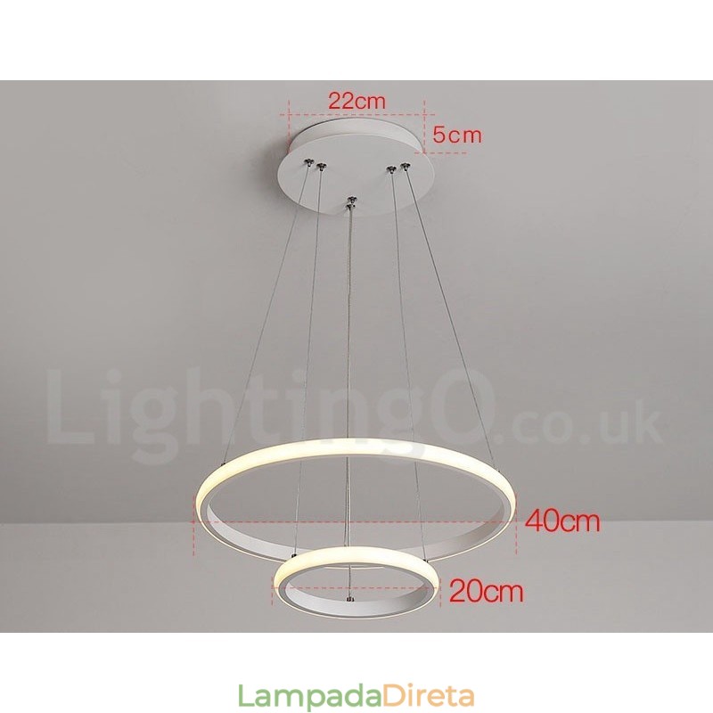 Luminária pendente de luz externa com controle remoto e anéis de design moderno reguláveis