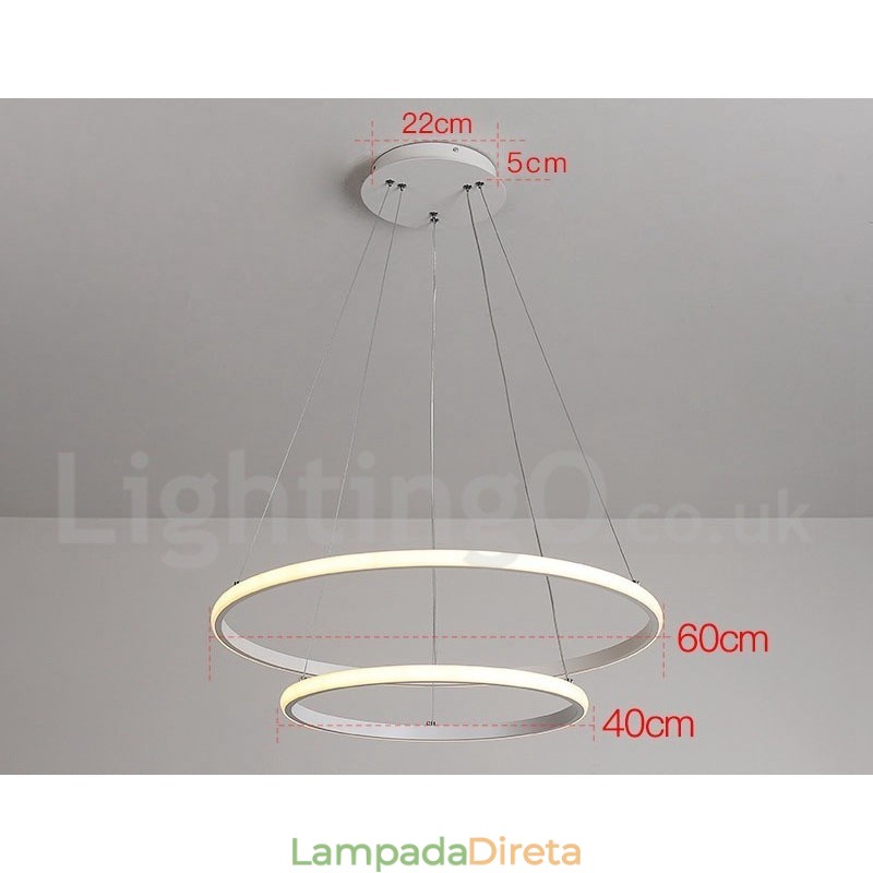 Luminária pendente de luz externa com controle remoto e anéis de design moderno reguláveis