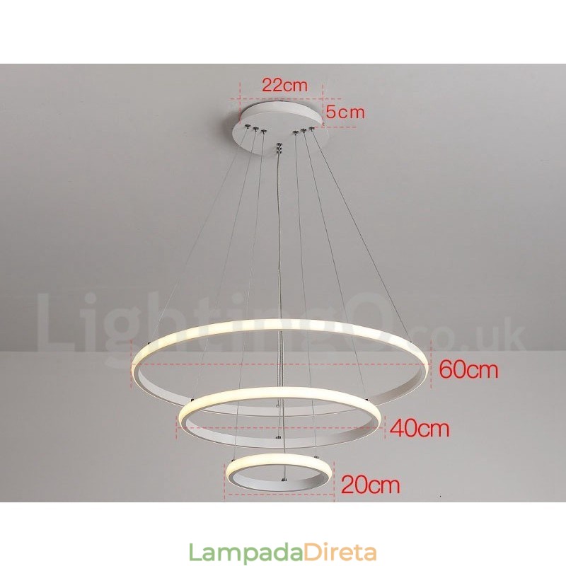 Luminária pendente de luz externa com controle remoto e anéis de design moderno reguláveis