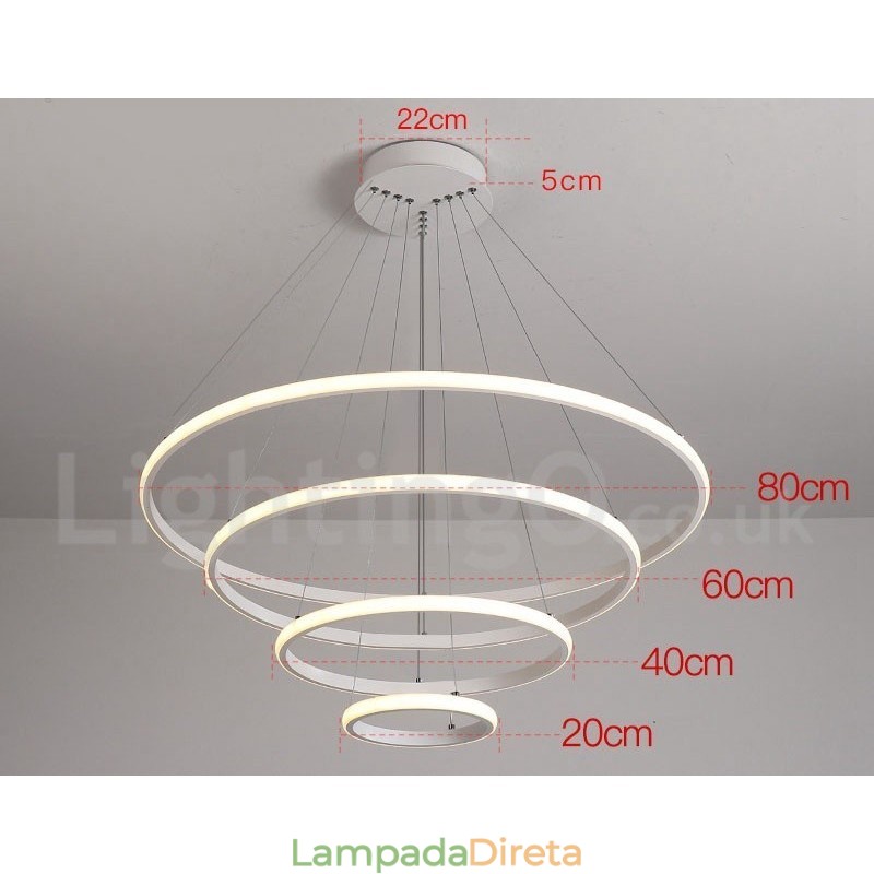Luminária pendente de luz externa com controle remoto e anéis de design moderno reguláveis