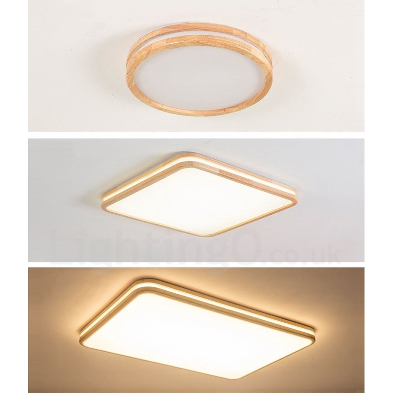 Luminária de teto de madeira ultrafina, redonda, quadrada, retangular, abajur de acrílico de madeira maciça, estilo nórdico