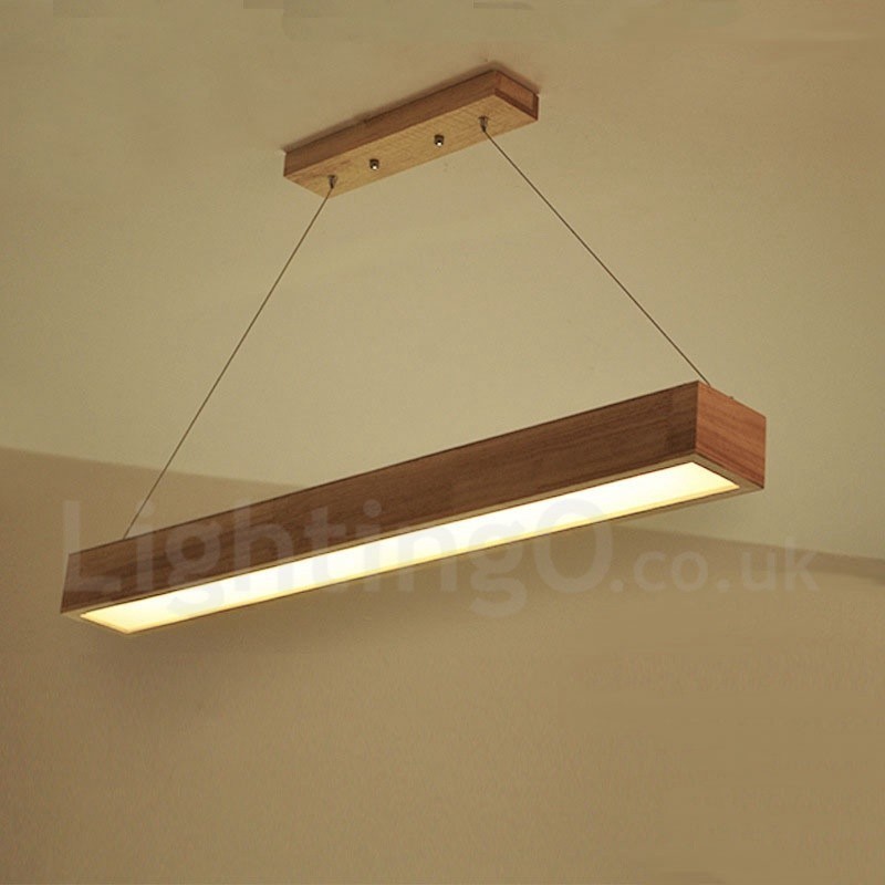 Luminária pendente longa moderna de madeira