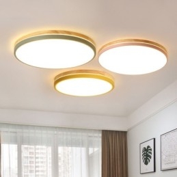 Luminária de teto redonda de madeira multicolorida ultrafina regulável com abajur de acrílico estilo nórdico