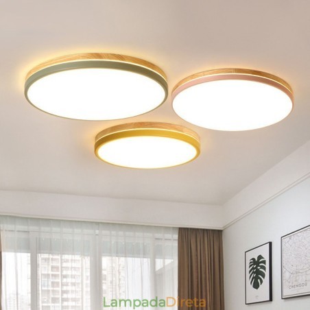 Luminária de teto redonda de madeira multicolorida ultrafina regulável com abajur de acrílico estilo nórdico Luminária de teto redonda de madeira multicolorida ultrafina regulável com abajur de acrílico estilo nórdico