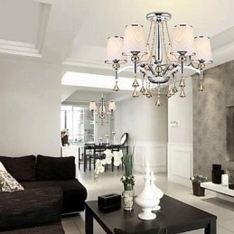 Lustre moderno contemporâneo de cristal cromado em metal