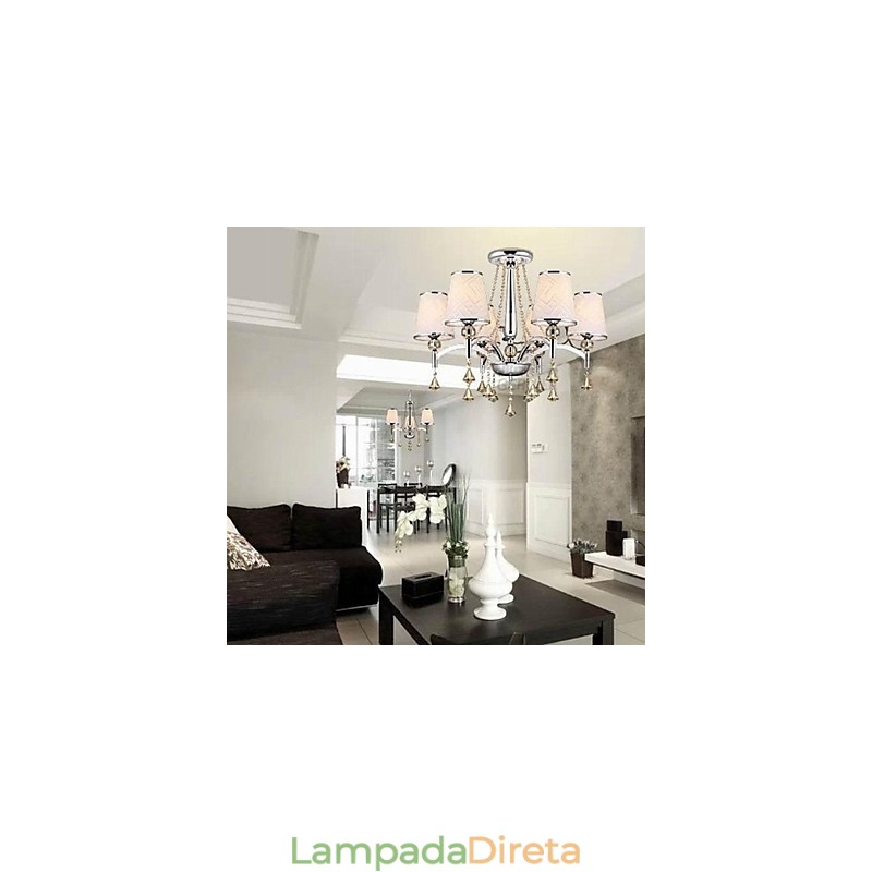 Lustre moderno contemporâneo de cristal cromado em metal