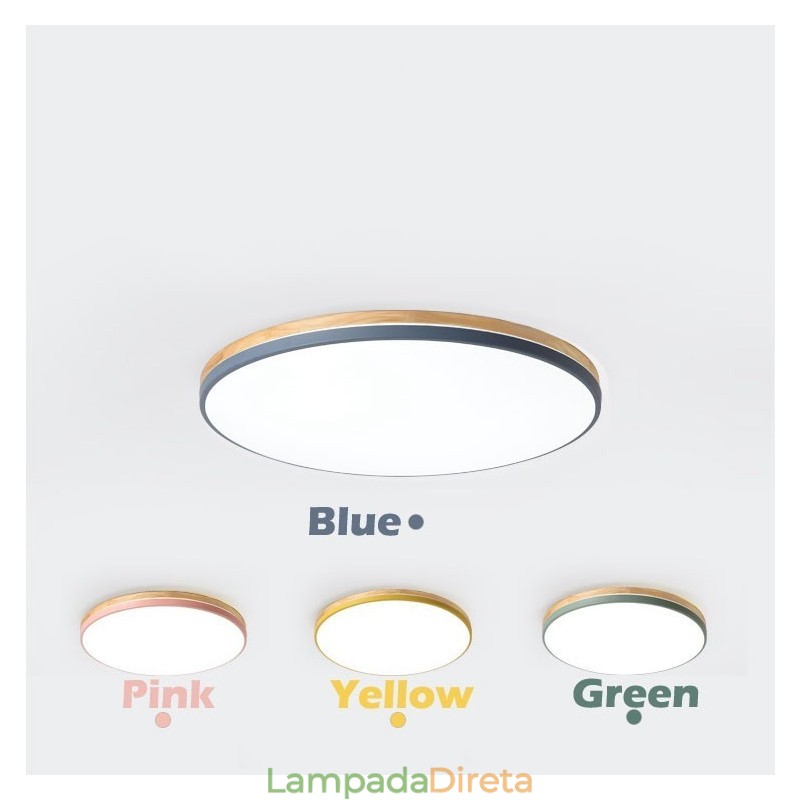 Luminária de teto redonda de madeira multicolorida ultrafina regulável com abajur de acrílico estilo nórdico