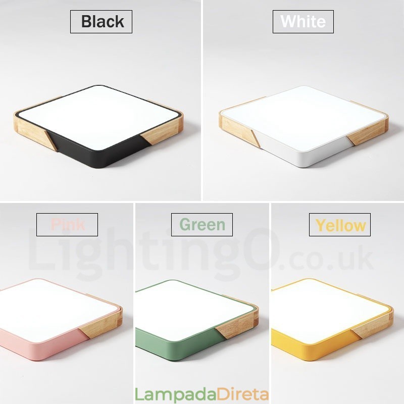 Luminária de teto quadrada de madeira multicolorida ultrafina regulável com abajur de acrílico estilo nórdico